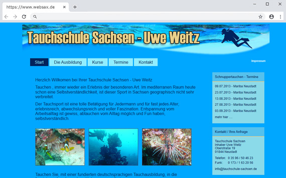 Neuerstellung Webseite für die Tauchschule Sachsen