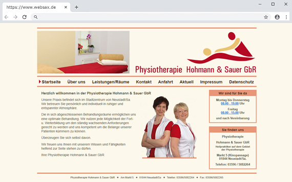 Neuerstellung Webseite für Physiotherapie Hohmann & Sauer GbR