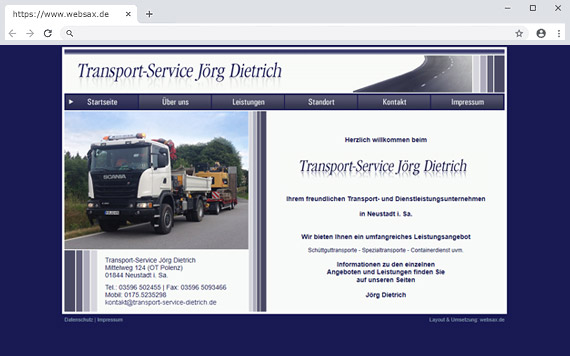 Erstellung und Layout Webseite für Transport- und Dienstleistungsunternehmen